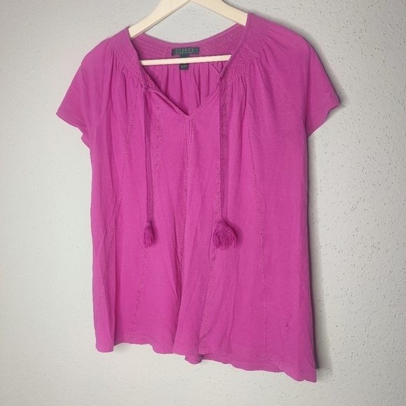 💙 Ralph Lauren Embroidered Cotton Boho Style Short Sleeve Blouse Size M - Picture 4 of 9